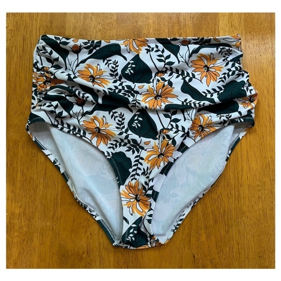 Floral Side Ruched High Waist Swim Bottom Bikini Tummy Control Summer , Size M - Picture 4 of 8